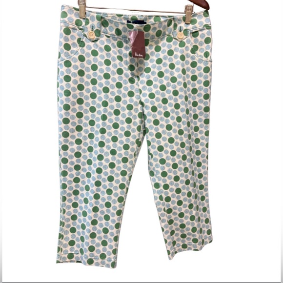 Boden Pants - NWT Women’s Boden Green and Lght Blue Polka Dot Cropped Stretch Pants Size  16R